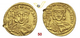 LEONE III (717-741) Solido, Costantinopoli. D/ Busto frontale di Leone III con globo crucigero R/ Busto frontale di Costantino V con globo crucigero. ...