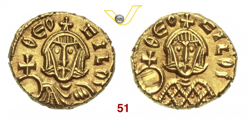 TEOFILO (829-842) Semisse, Siracusa. D/ Busto frontale con globo crucigero R/ Bu...