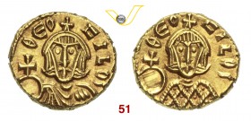 TEOFILO (829-842) Semisse, Siracusa. D/ Busto frontale con globo crucigero R/ Busto frontale con globo crucigero. DOC 26b Sear 1673 Au g 1,89 q.FDC