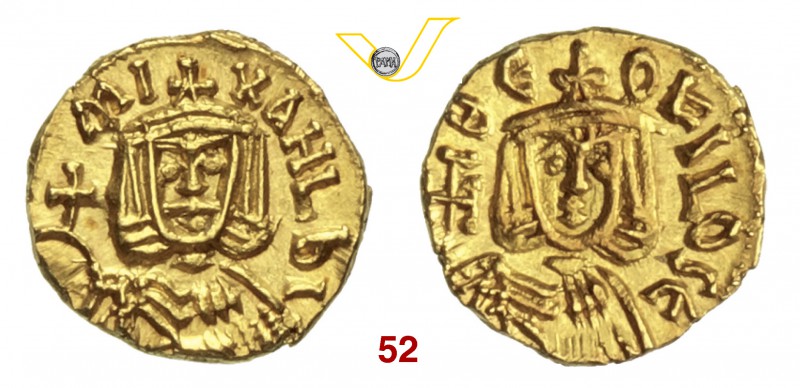 MICHELE III (842-867) Tremisse, Siracusa. D/ Busto frontale di Michele con globo...