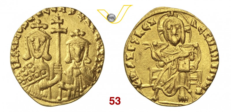 BASILIO I (867-886) Solido, Costantinopoli. D/ Busti frontali di Basilio e Costa...