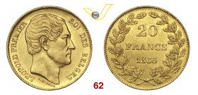 BELGIO LEOPOLDO I (1831-1865) 20 Franchi 1865. Varesi 224 Au g 6,45 SPL