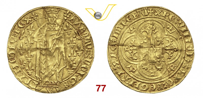 FRANCIA CARLO VII (1422-1461) Reale d'oro s.d., Prima emissione, Tours. D/ Il Re...