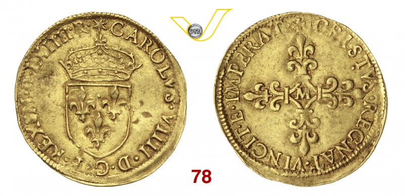 FRANCIA CARLO IX (1560-1574) Scudo d'oro del sole s.d., sigla M (Tolosa) D/ Stem...