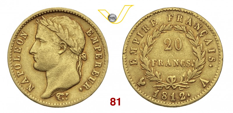 FRANCIA NAPOLEONE I (1804-1815) 20 Franchi 1812 A, Parigi. Varesi 302 Au g 6,40 ...