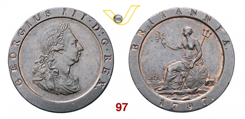 GRAN BRETAGNA GIORGIO III (1760-1820) "Cartwheel" Penny 1797. S. 3776 Cu g 28,15...