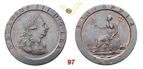GRAN BRETAGNA GIORGIO III (1760-1820) "Cartwheel" Penny 1797. S. 3776 Cu g 28,15 SPL