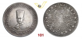 IRAN NASIR AL-DIN SHAH (1848-1896) Toman o 10 Kran AH 1313 (1885/1886) per il 50° di Regno. Kr. 919 Ag g 44,46 Rara • Sul bordo tracce di montatura, c...