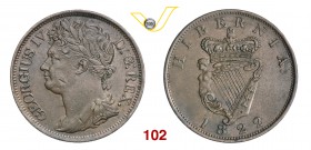 IRLANDA GIORGIO IV (1820-1830) Penny 1822. Kr. 151 Cu g 17,19 • Segno sulla guancia, altrimenti SPL