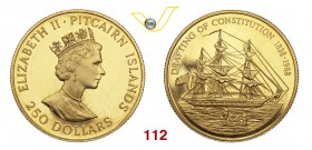 PITCAIRN (Isole) ELISABETTA II (1952-...) 250 Dollari 1988 per il 150 anniv. della prima bozza di Costituzione. Fb. 1 Au g 15,95 • Solo 2500 es. conia...