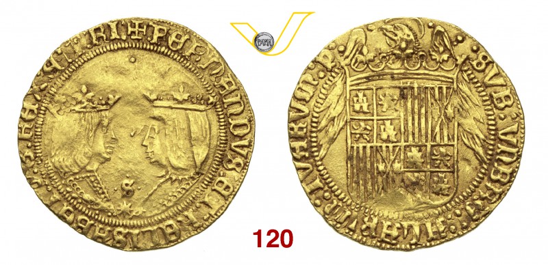 SPAGNA FERDINANDO I e ISABELLA (1476-1516) Doppio Eccellente, Siviglia. D/ Busti...