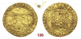 SPAGNA FERDINANDO I e ISABELLA (1476-1516) Doppio Eccellente, Siviglia. D/ Busti coronati e affrontati R/ Stemma coronato con l'aquila. Fb. 129 Au g 7...