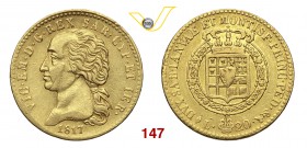 VITTORIO EMANUELE I (1802-1821) 20 Lire 1817 Torino. MIR 1028b Pag. 5 Varesi 4 Au g 6,43 Rara BB+