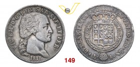VITTORIO EMANUELE I (1802-1821) 5 Lire 1818 Torino. MIR 1030c Pag. 12 Ag g 24,76 Rara BB