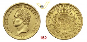 CARLO FELICE (1821-1831) 20 Lire 1827 Torino. MIR 1034j Pag. 54 Varesi 18 Au g 6,39 • Ex Coll. Augustus BB/SPL