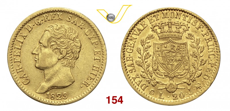 CARLO FELICE (1821-1831) 20 Lire 1829 Genova. MIR 1034n Pag. 57 Varesi 22 Au g 6...