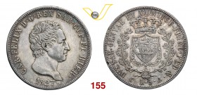 CARLO FELICE (1821-1831) 5 Lire 1827 Genova. MIR 1035j Pag. 72 Ag g 24,92 • Gradevole patina BB/SPL
