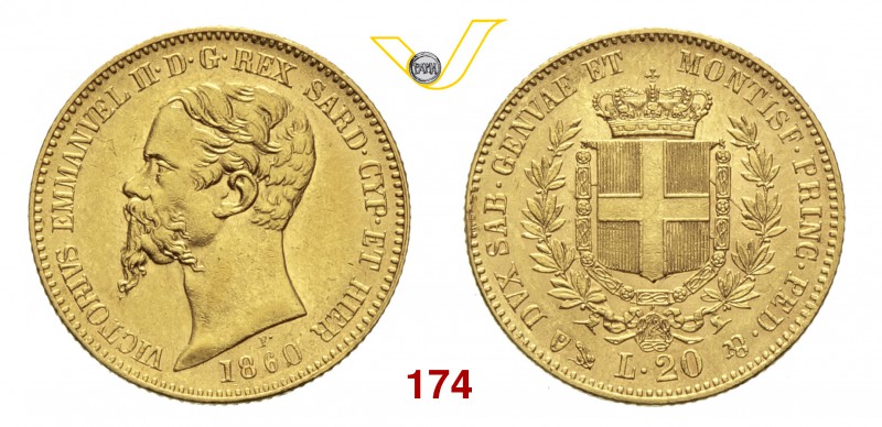 VITTORIO EMANUELE II, Re di Sardegna (1849-1861) 20 Lire 1860 Genova. MIR 1055v ...