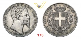 VITTORIO EMANUELE II, Re di Sardegna (1849-1861) 5 Lire 1851 Genova. MIR 1057c Pag. 372 Ag g 24,93 Rara BB