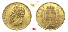 VITTORIO EMANUELE II (1861-1878) 20 Lire 1865 Torino. MIR 1078f Pag. 459 Au g 6,45 • Ex Coll. Augustus SPL÷FDC