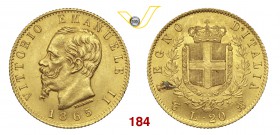 VITTORIO EMANUELE II (1861-1878) 20 Lire 1865 Torino. MIR 1078f Pag. 459 Au g 6,48 SPL÷FDC