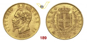 VITTORIO EMANUELE II (1861-1878) 20 Lire 1873 Milano. MIR 1078o Pag. 468 Au g 6,44 BB÷SPL