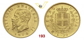 VITTORIO EMANUELE II (1861-1878) 20 Lire 1878 Roma. MIR 1078v Pag. 475 Au g 6,45 SPL