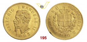 VITTORIO EMANUELE II (1861-1878) 10 Lire 1863 Torino. MIR 1079b Pag. 477 Au g 3,24 SPL÷FDC
