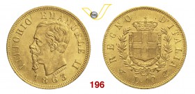 VITTORIO EMANUELE II (1861-1878) 10 Lire 1863 Torino. MIR 1079b Pag. 477 Au g 3,24 SPL