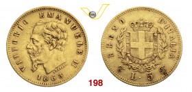 VITTORIO EMANUELE II (1861-1878) 5 Lire 1863 Torino. MIR 1080a Pag. 479 Au g 1,61 Rara BB