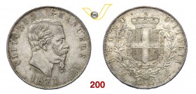 VITTORIO EMANUELE II (1861-1878) 5 Lire 1871 Milano. MIR 1082m Pag. 492 Ag g 25,05 • Bella patina SPL÷FDC