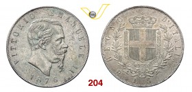 VITTORIO EMANUELE II (1861-1878) 5 Lire 1876 Roma. MIR 1082x Pag. 501 Ag g 25,00 SPL÷FDC