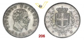 VITTORIO EMANUELE II (1861-1878) 2 Lire 1863 Napoli. MIR 1083c Pag. 506 Ag g 9,96 q.FDC