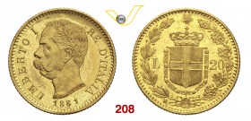 UMBERTO I (1878-1900) 20 Lire 1881 Roma. Pag. 577 MIR 1098c Au g 6,45 SPL/q.FDC