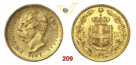 UMBERTO I (1878-1900) 20 Lire 1881 Roma. Pag. 577 MIR 1098c Au g 6,45 SPL/q.FDC