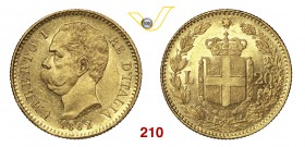 UMBERTO I (1878-1900) 20 Lire 1882 Roma. Pag. 578 MIR 1098e Au g 6,45 q.FDC