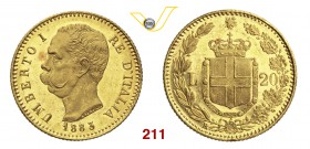 UMBERTO I (1878-1900) 20 Lire 1883 Roma. Pag. 579 MIR 1098g Au g 6,45 • Fondi speculari q.FDC