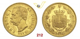 UMBERTO I (1878-1900) 20 Lire 1884 Roma. Pag. 580 MIR 1098i Au g 6,45 Molto rara SPL