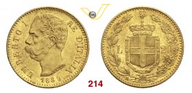 UMBERTO I (1878-1900) 20 Lire 1889 Roma. Pag. 584 MIR 1098n Au g 6,45 Rara SPL