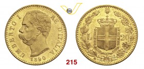 UMBERTO I (1878-1900) 20 Lire 1890 Roma. Pag. 585 MIR 1098o Au g 6,42 q.FDC