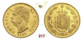 UMBERTO I (1878-1900) 20 Lire 1891 Roma. Pag. 586 MIR 1098p Au 6,43 q.FDC