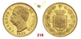 UMBERTO I (1878-1900) 20 Lire 1893 Roma. Pag. 587 MIR 1098r Au g 6,45 • Fondi speculari q.FDC