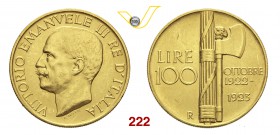 VITTORIO EMANUELE III (1900-1946) 100 Lire 1923 Roma “fascio”. Pag. 644 MIR 1116a Au g 32,26 SPL