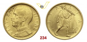 VITTORIO EMANUELE III (1900-1946) 50 Lire 1931 X Roma. Pag. 658 MIR 1123b Au g 4,41 Rara q.FDC