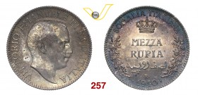 VITTORIO EMANUELE III - monetazione per la Somalia (1900-1946) Mezza Rupia 1910 Roma. Pag. 966 MIR 1176a Ag g 5,86 • Patina intensa al D/ con piccolis...