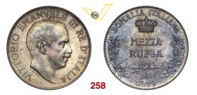 VITTORIO EMANUELE III - monetazione per la Somalia (1900-1946) Mezza Rupia 1919 Roma. Pag. 970 MIR 1176e Ag 5,85 FDC