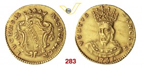 LUCCA REPUBBLICA (1369-1799) Doppia 1750. D/ Stemma coronato R/ Volto Santo coronato. MIR 240 Au g 5,47 Rara BB+