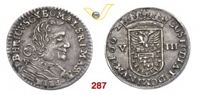 MASSA ALBERICO II CYBO-MALASPINA (1662-1690) Da 8 Bolognini 1662. D/ Busto a d. R/ Stemma coronato. Ravegnani 3 MIR 321 Ag g 2,28 Molto rara q.SPL