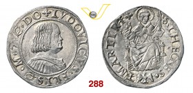 MESSERANO LUDOVICO II FIESCHI (1528-1532) Testone. D/ Busto drappeggiato e corazzato R/ San Teonesto seduto, regge un ramo di palma e benedice. MIR 69...