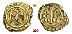 MESSINA FEDERICO II (1197-1250) Multiplo di tarì s.d. (1209-1220) D/ Aquila coronata ad ali spiegate R/ Croce astile. Sp. 73/78 MIR 68 Au g 5,83 Molto...